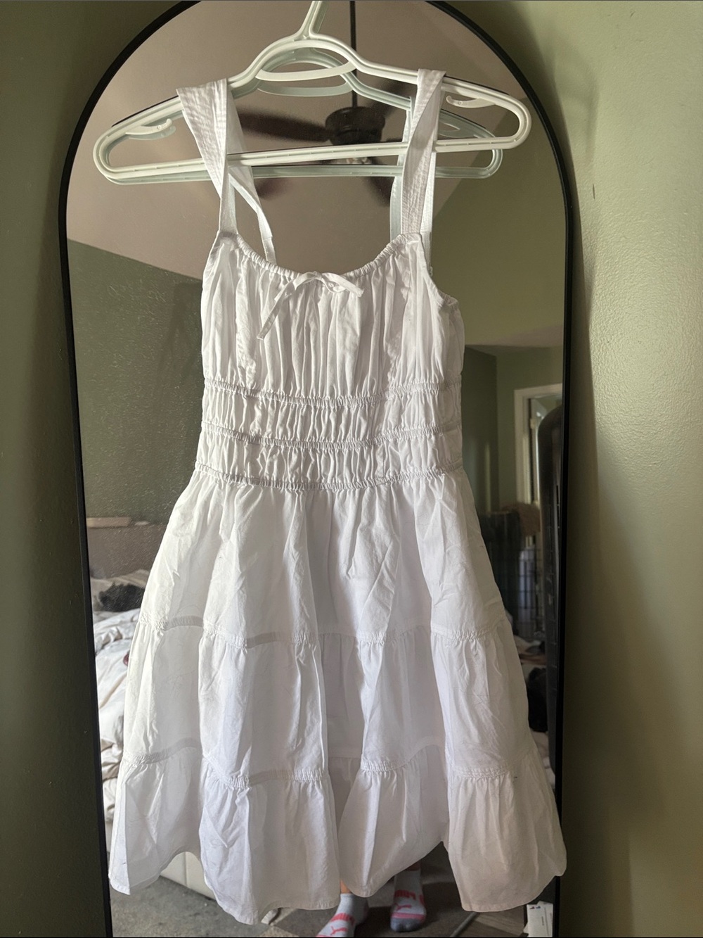 Aritzia White Smocked Tiered Sundress with Tie Straps